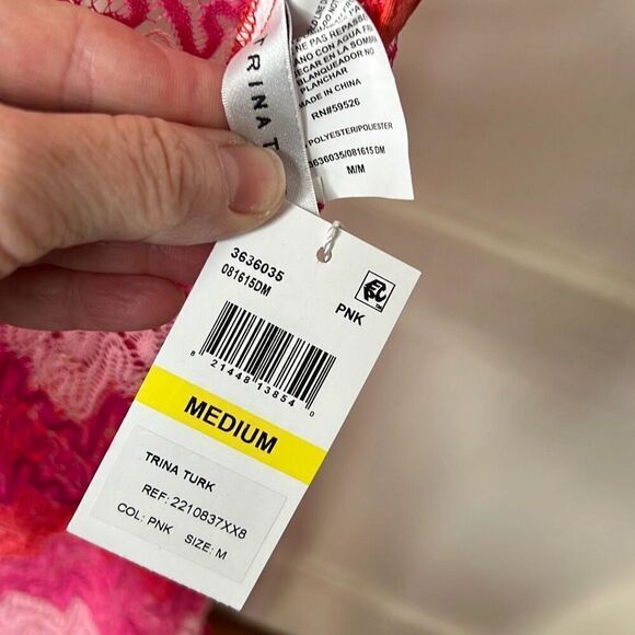 Trina Turk CASCADE CROCHET ASYMMETRICAL MAXI DRESS/Cover Up Pink Medium - Picture 4 of 8